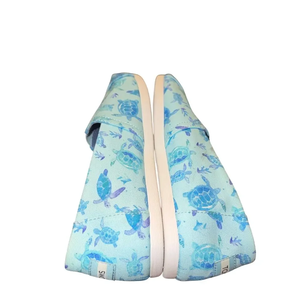 Toms Alpergata Cloudbound Flats Women's Size 8.5 Blue Sea Turtle Print Shoes